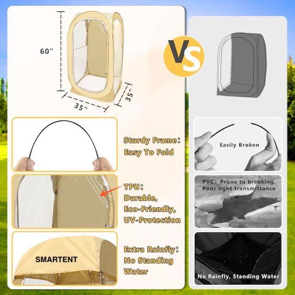 35*35*60 Inch Beige Waterproof UV Protected Pop Up Sports Tents With Easy Setup Includes Carrying Bag Stakes Ropes