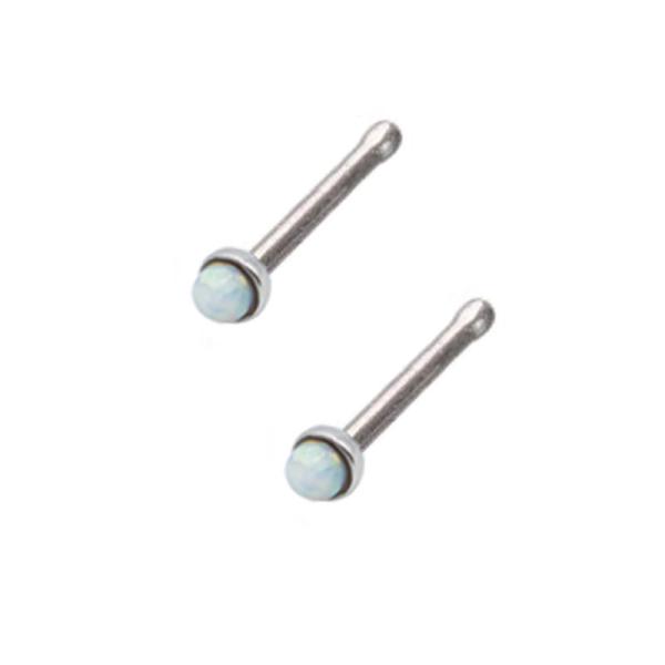 Surgical Stainless Steel Nose Stud Jewelery 20G 0.8mm White Opal Gem