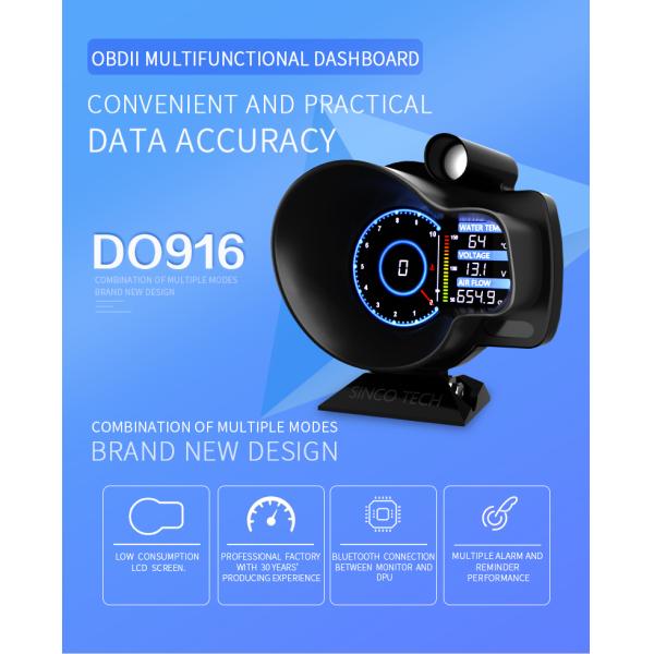 Тахометр экрана двойника Hud OBDII автомобиля датчика Do916 OBD2 многофункциональный