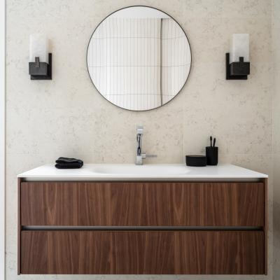 Solid Wood Bathroom Vanity Units With Sink Modern Brown Wood Grain Handless