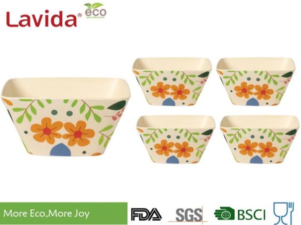 7 Pieces Set Bamboo Rice Bowl Non - Flammable With Unique Rustic Texture