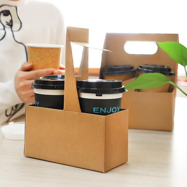 Biodegradable Disposable Takeaway Hot Drink 2 Cup Holder Takeout 4 Cup Tray Carrier Coffee Paper Cup Holder
