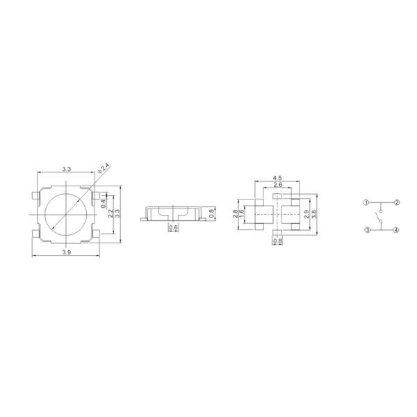 Мини-тактильный переключатель Smd Film switch 4*4*0.8mm 4x4mm Micro Tact Switch