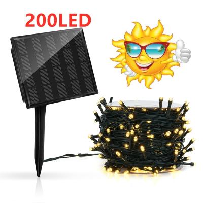 PVC Yellow Solar Christmas String Lights 250MA Outdoor 200 LED