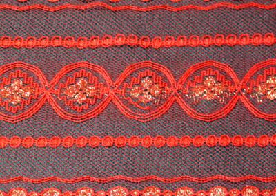 Eco-Friendly Metallic Lace Fabric Red , Elastic Lace Material CY-LW0208