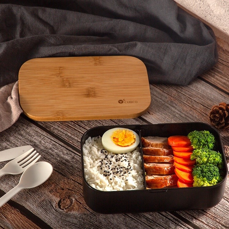 Custom Bamboo Lunch Box PORTABLE BPA Free Bamboo Lid PP Microwavable Bento Box for Adults