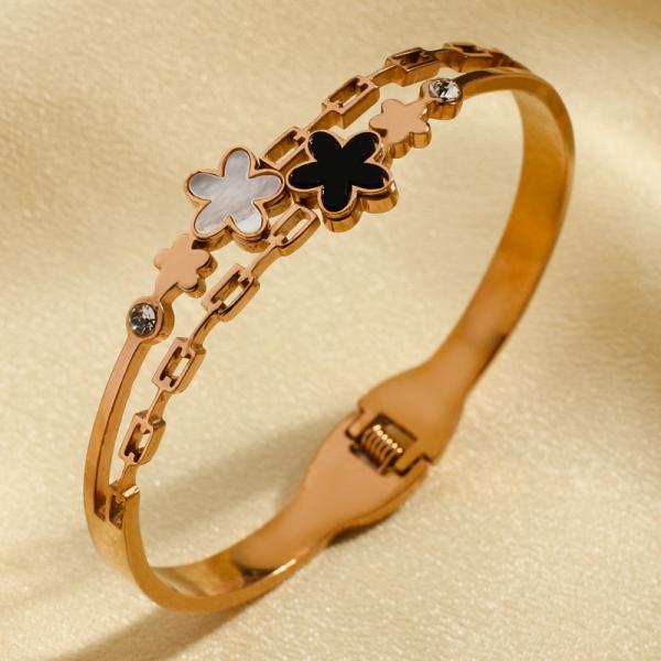 18K Gold Star Bracelet Stainless Steel Rose Gold Clover Flowers 5 Star Bangle Bracelet for Women