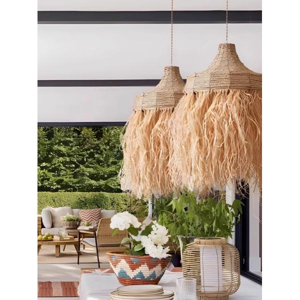 Rattan Chandelier Hotel Restaurant Straw Hat Lamp for Bedroom