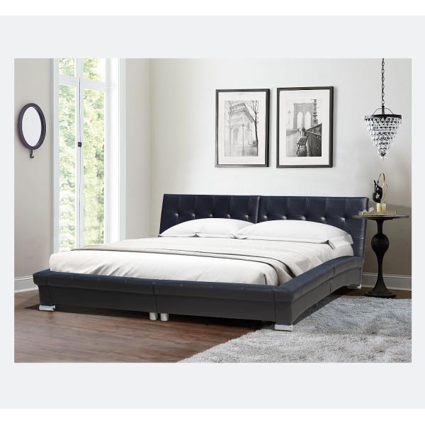 PU Leather Upholstered Bed Frame Plywood Black For Bedroom Furniture