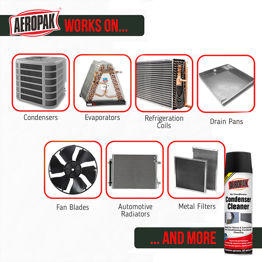 Aeropak 500ML Fast-Acting Aerosol Condenser Cleaner Foam-Type for All Condensers Removes Oil and Dirt
