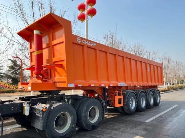 Self-dumping 4-Axle Dump Trailer Truck Trailer for Tough Terrains and Heavy Duty Loads