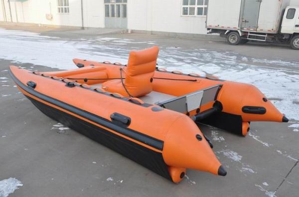 Light Weight Catamaran Pontoon Boat , 430 Cm Inflatable Catamaran Deck Boat
