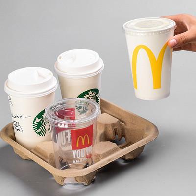 ISO 8oz-32oz Pulp Paper Takeaway Coffee Holder 4 Cup Carrier Tray