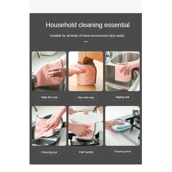 KILINE Kitchen Absorbent Scouring Pad Daily Dish Towel Non-stick Oil Thickened Table Microfiber Cleaning Cloth