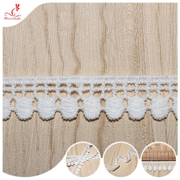 Fita de renda de poliéster branco de crochê sustentável 1,3 cm para saia de vestido de menina