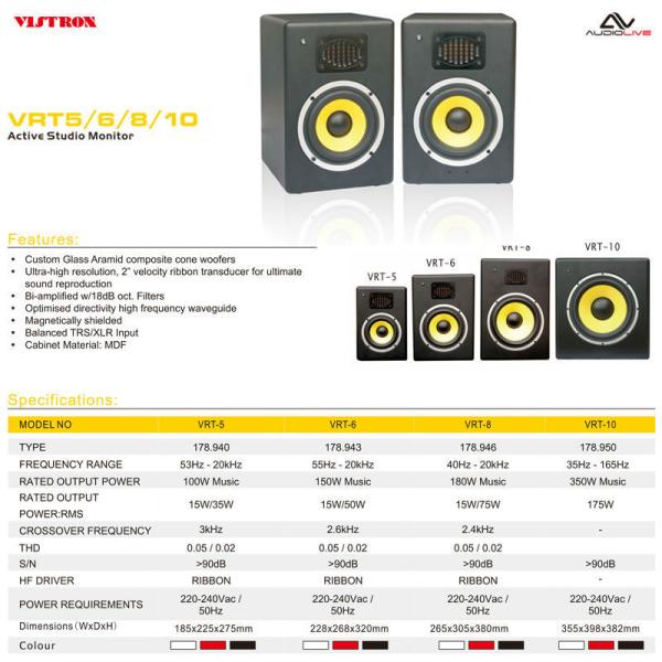 VRT8 Active Studio Monitor Speaker 180W Wood Cabinet