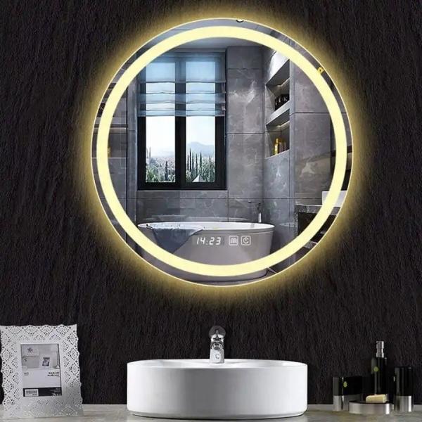 Smart Large LED Bathroom Mirror Customized Back Lit Round Mirror 4000K