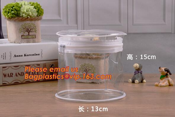 clear cylinder circular promotional storage pvc zipper closure cosmetic bags, barrel bags, cylinder packing vacuum cup p