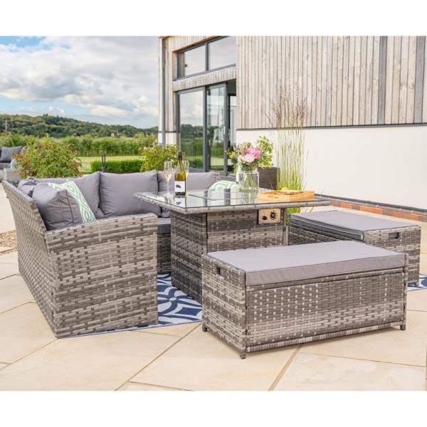 Add Elegance to Your Garden with AJUNION Wicker Woven Sofa Set and Fire Pit Table