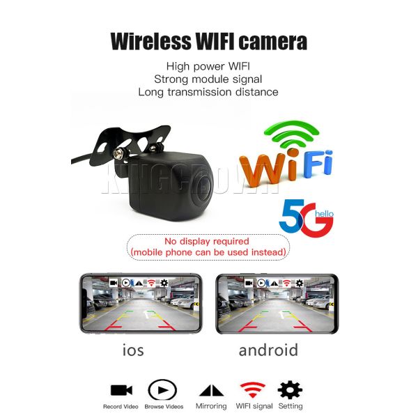 WiFi Car Camera 1080P HD Rear View Backup Camera with Smartphone APP Control
