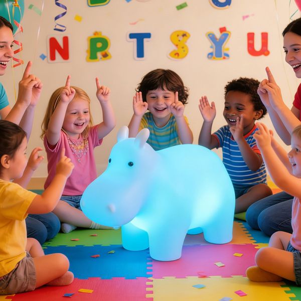LED Light Up Hippopotamus Chair for Kids – Waterproof Sensory Seating & Ambient Furniture