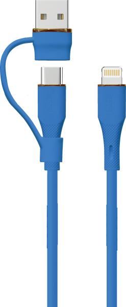 2025 Triple-Port 3-in-1 Silicone Cable 1m Length USB A to USB C Lightning Universal Charger for All Devices