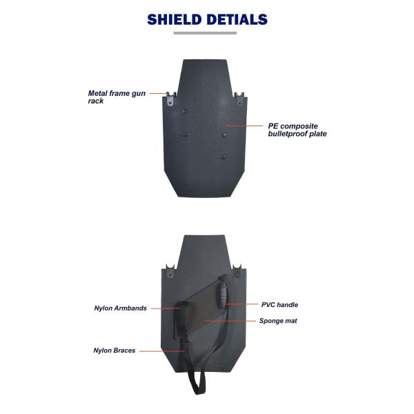 Black PE Explosion Proof Shield NIJ III Bulletproof Riot Shield