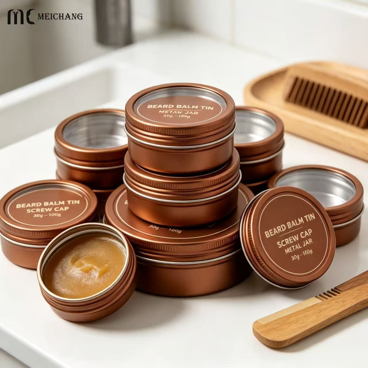 15ml–150ml Round Aluminum Screw Top Tin Jar with Clear PVC Window Lid (MC-809）