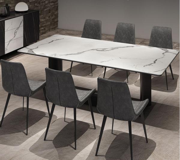 Modern Stainless Steel Leg Luxury Marble Dining Table