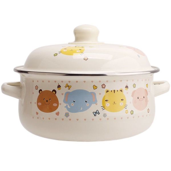 Handmade Custom Enamel Casserole Pot White Enamel Coating Flower Decal Soup Stew Pot