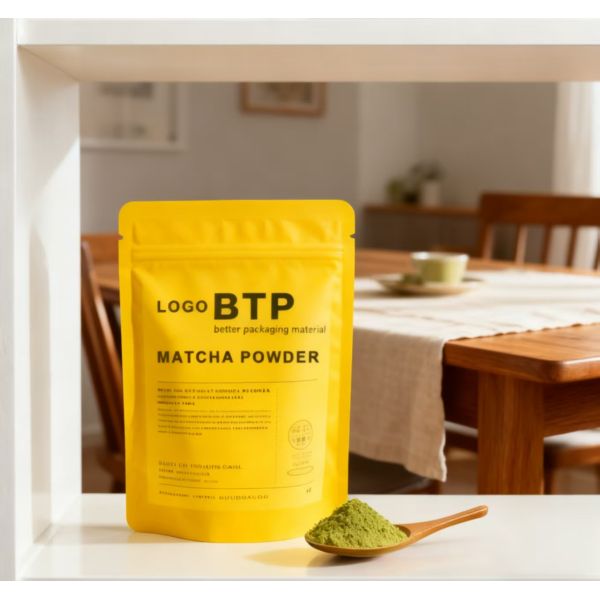 Custom Printed Biodegradable Stand-Up Pouch Resealable Zipper Smell Proof Feature for Packaging Matcha Powder Powder Bags Food