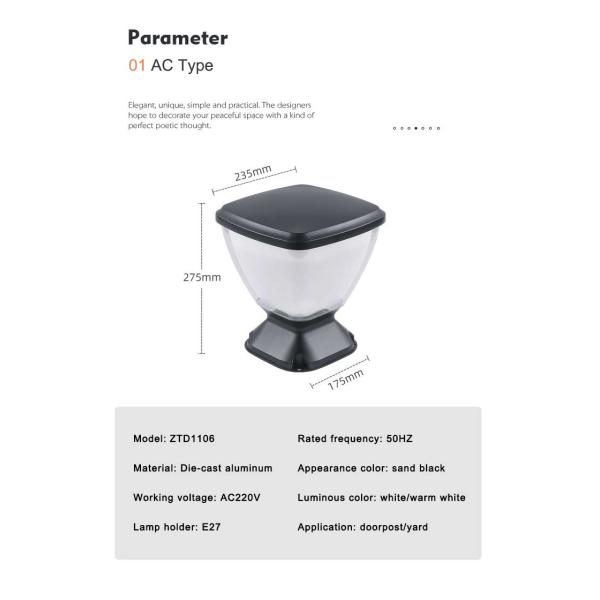 Solar Wall Pillar Light For Garden Fence Landscape With 3000K/6500K Color Temperature