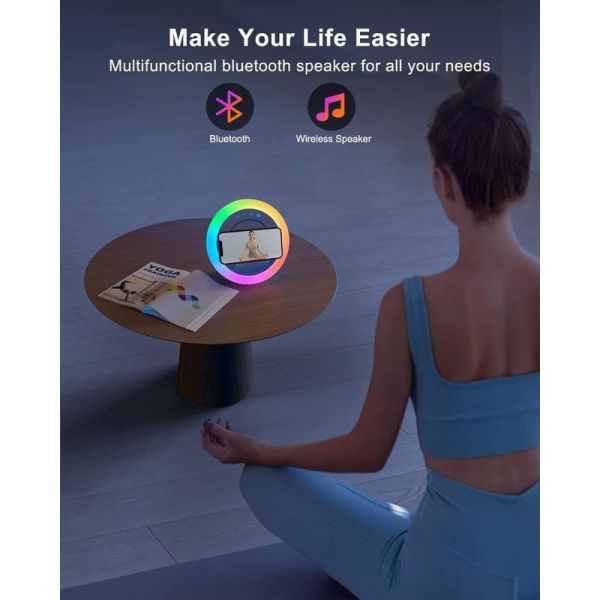 10W Wireless RGB Ambient Light Desktop Charger Multi Function Portable Wireless Speaker With Mobile Phone Holder