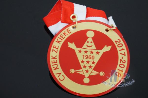 Printing Full Color Epoxy Carnival Metal Award Medals With Red / White Strip Ribbon