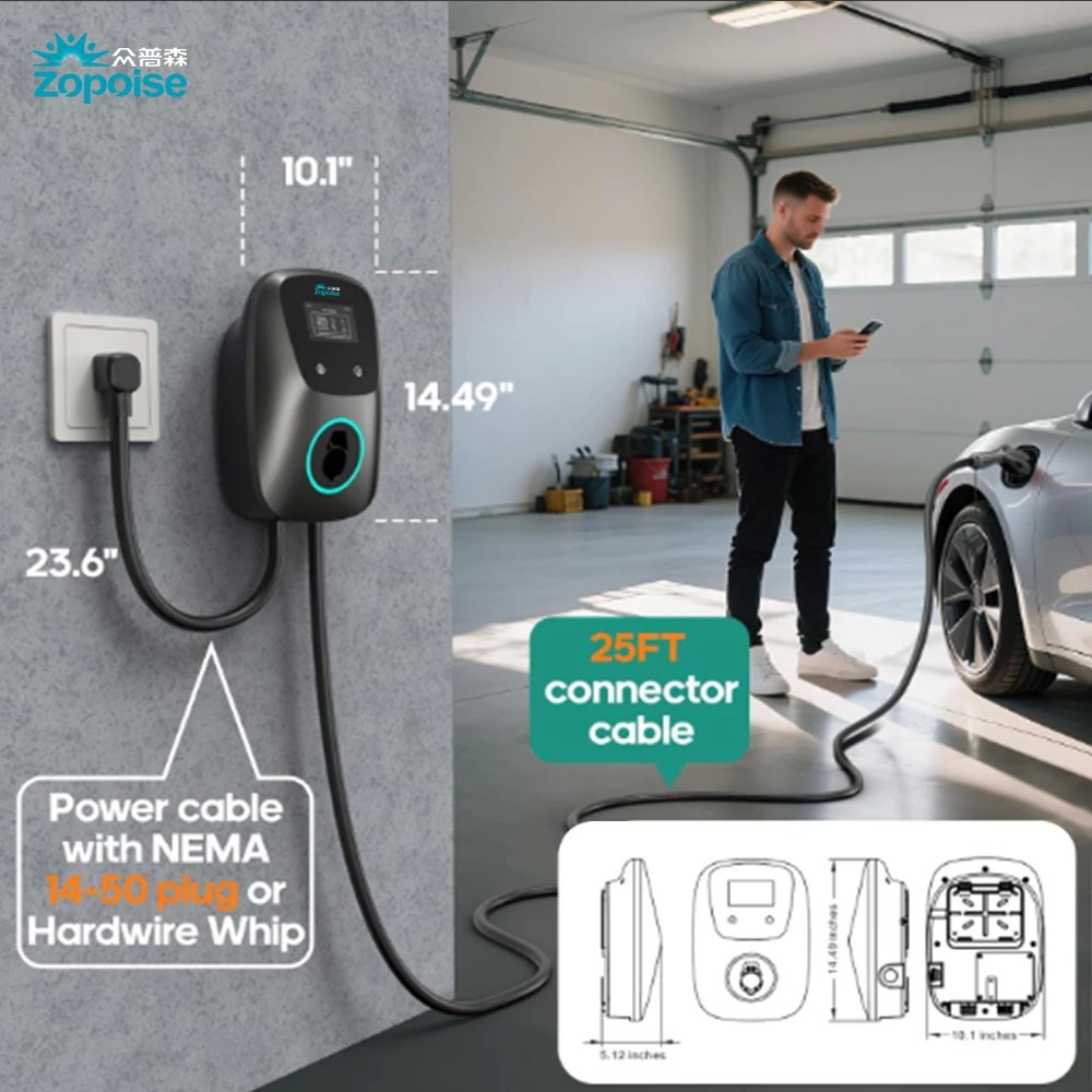 ZB04 European Edition – Type 2 Wallbox EV Charger with 4.3″ Display, OCPP 1.6, Load Balancing & 22kW 3‑Phase Support (CE & TÜV Certified)
