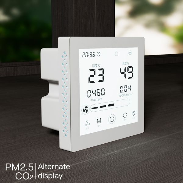 Smart Home Compatible Fresh Air Controller with Built-in CO2 PM2.5 Sensors and Wall-mounted Installation