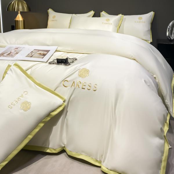 Luxo de seda lavada con bordados ropa de cama de conjunto de cama de cubierta de conjunto para el hospital de la escuela casa