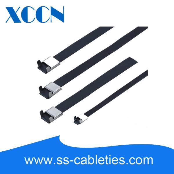 Black L Type Stainless Steel Cable Ties , Electrical Cord Ties Fireproof Adjustable