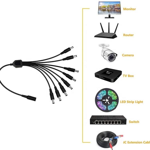 1 to 8 ways 1 Female to 8 Male 5.5x2.1 mm DC Power Supply Splitter Cable for CCTV Camera LED Strip
