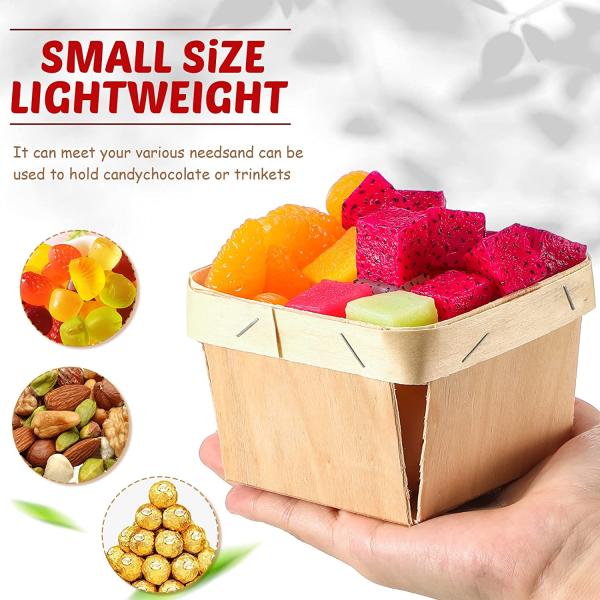 Silk-Screen Printed 5.75-Inch Square Vented Wooden Berry Baskets for Fruit Picking