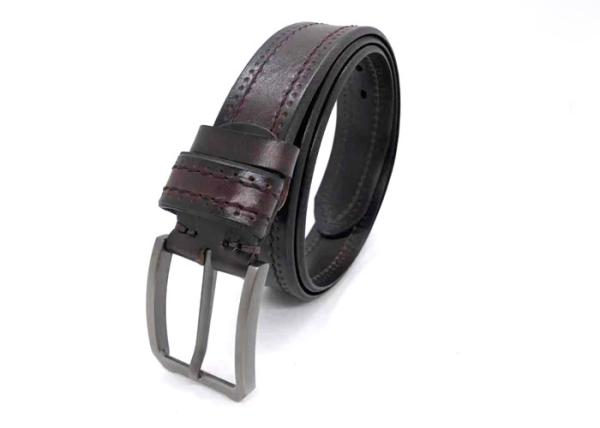 1 1/2 Mens Casual Leather Belt With Punching And Thick Thread Stitching Encircle