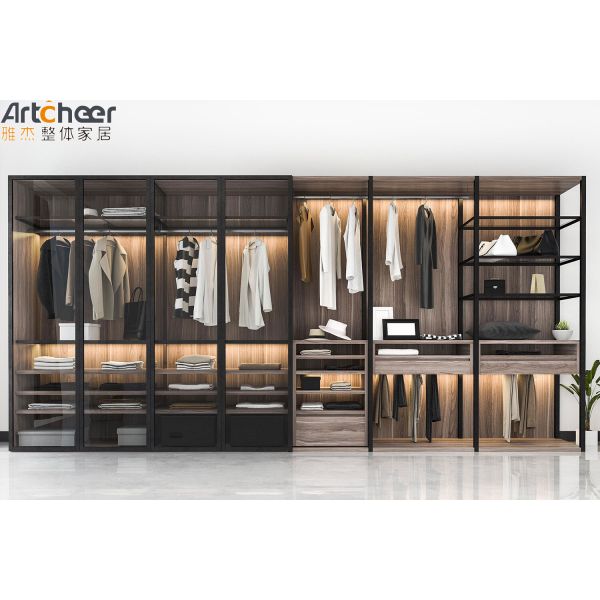 Modern Stylish Glass Door Walk In Wardrobe with Customized Size for Bedroom