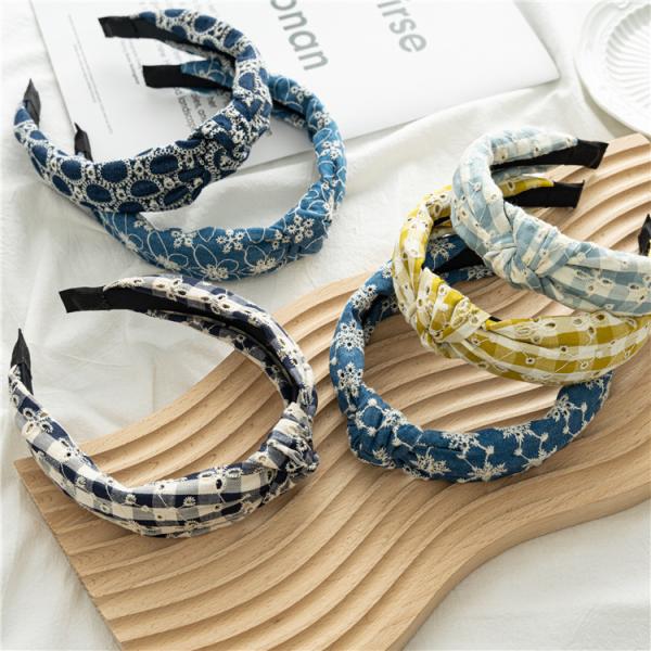 GLH028 Hollowed-out denim knotted headband wide pressed hair women's hemmed headband hair accessories wholesale
