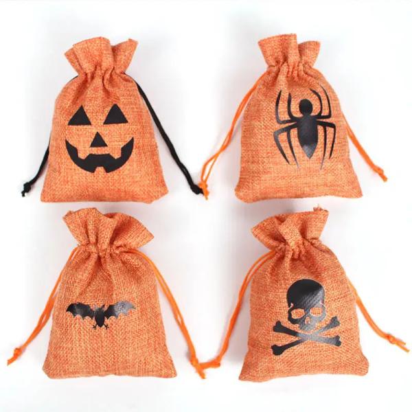 Shopping Pumpkin Gift Bag 9*12cm Orange Festival Halloween Drawstring Burlap