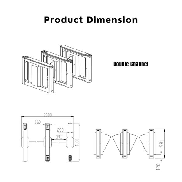 Automatic Flap Barrier Turnstile with 0.8s Arm Open/Close Time 40~60 ppl/min Passing Speed and Brushless Motor