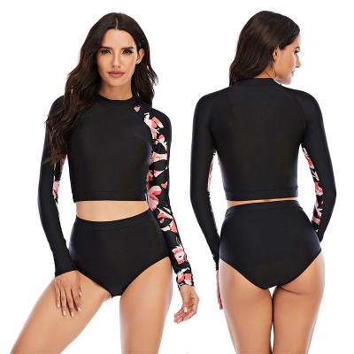 Luva longa da proteção solar roupa de banho de 2 partes em volta do terno longo da ressaca da luva das mulheres do pescoço