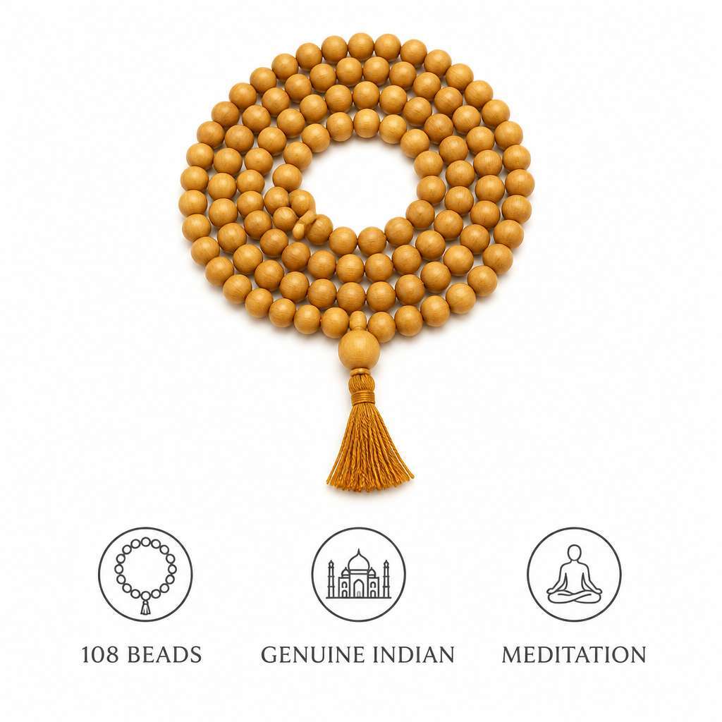 Genuine Indian Sandalwood Taoist Bracelet 108 Beads Mala with Sweet Creamy Fragrance for Meditation