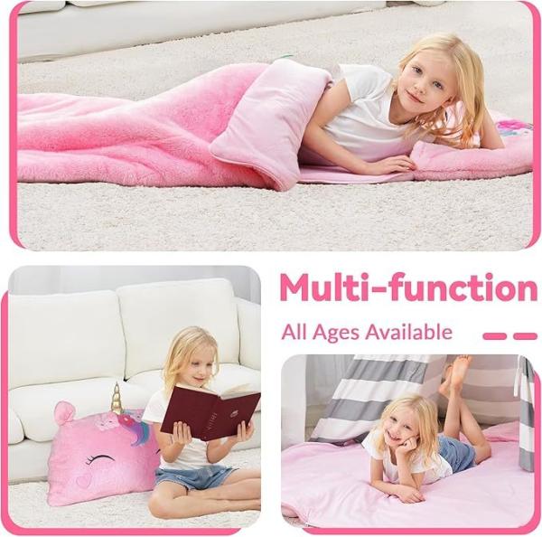 Unicorn Toddler Nap Mat 2-in-1 Plush Pillow Sleeping Bag