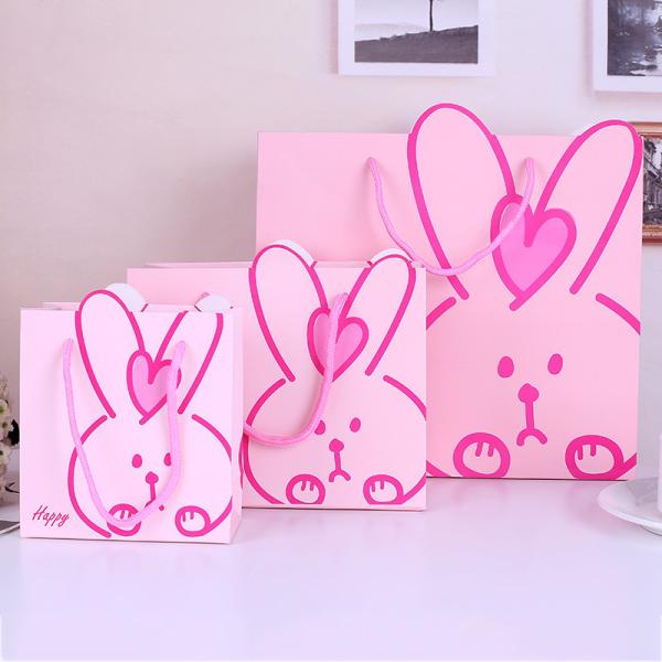 Cute rabbit design pink baby clothing paper bag print custom wholesale