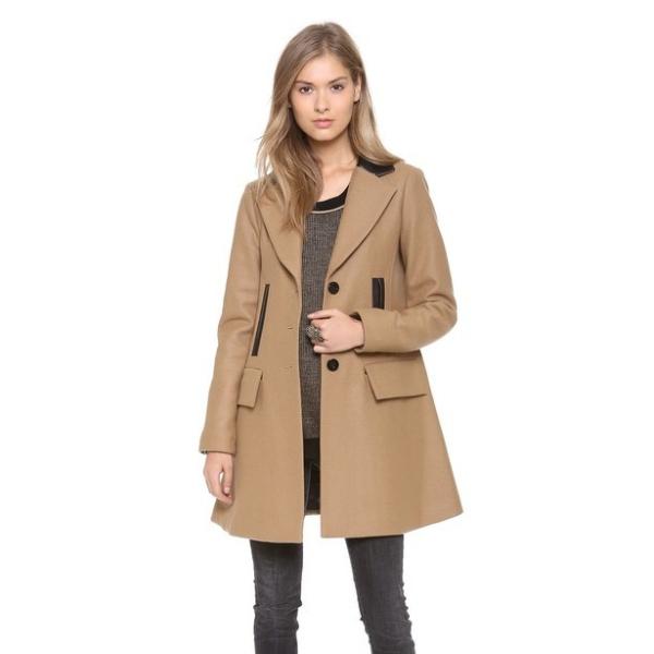 Prendas de vestir exteriores beige Ct001 del invierno de la mezcla de lanas de Vince con el cuero del grado de la altura, poliéster del 40% para la mujer